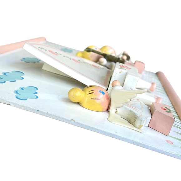 Vintage IRMI Wooden Musical Angels Wall Plaque Hand-Painted Nursery Decor Pink - Picture 7 of 14